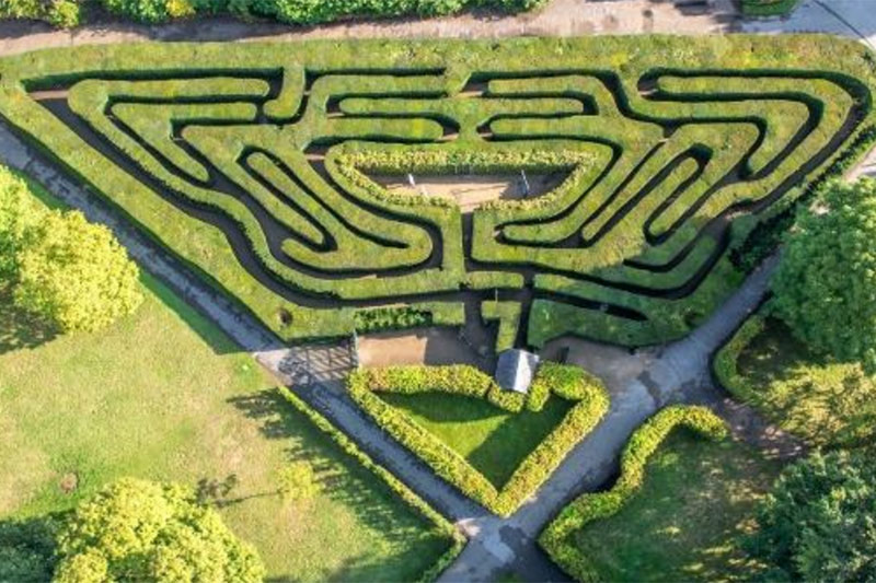 Aerial photo of Hampton Court Palace Hedge Maze near London