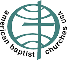 American Baptist Church Logo - Black sans-serif type around teal globe with cross icon