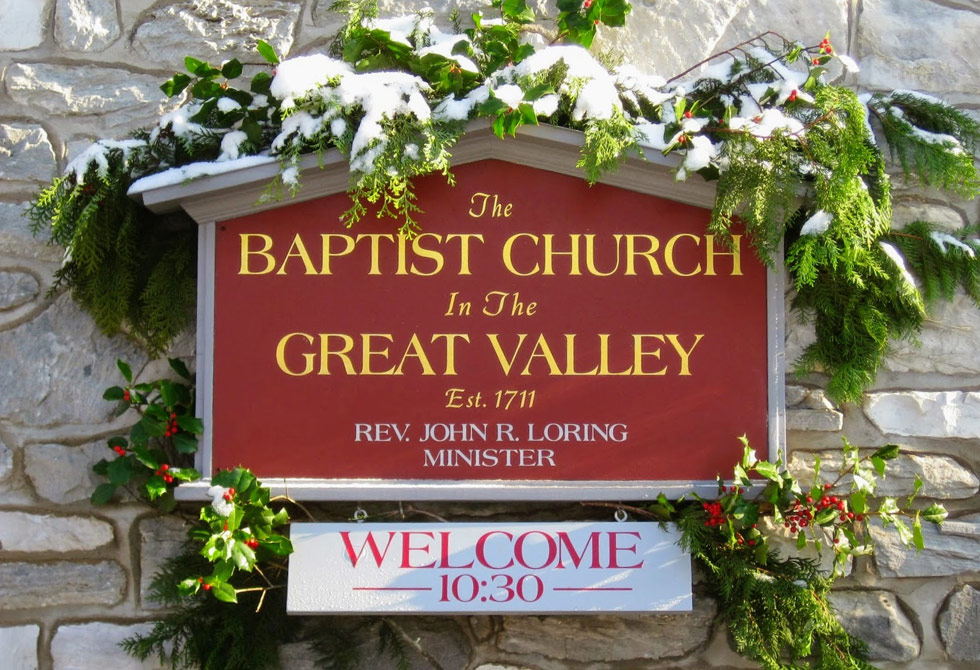 Sign on the front of the Baptist Church in the Great Valley