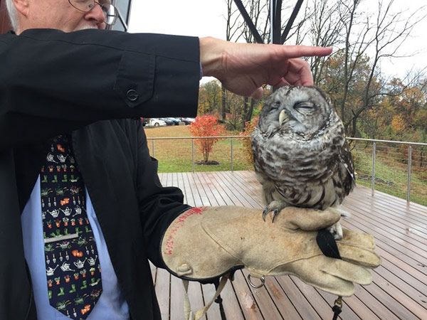 Pastor John showing us an owl at the Audubon Center