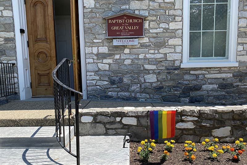 Photo of pride flag outside BCGV entrance