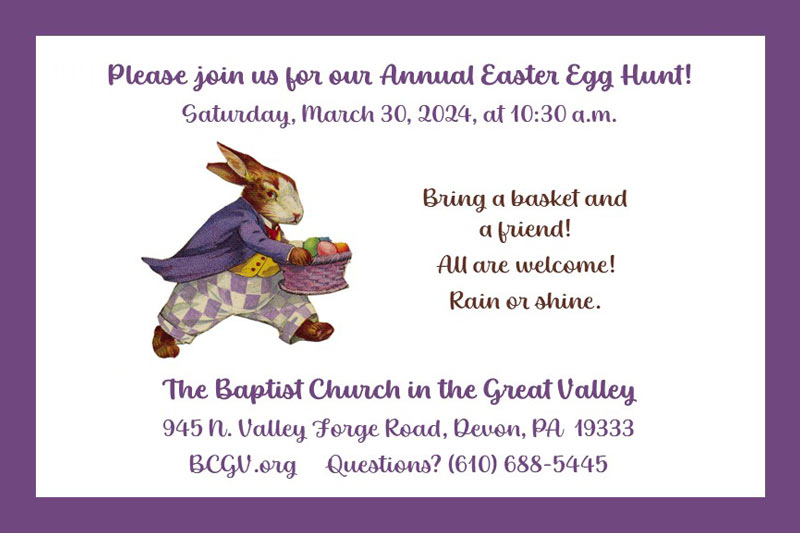 Graphic showing Easter bunny illustration with purple and brown script type