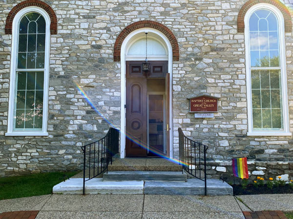 Photo of pride flag outside BCGV entrance