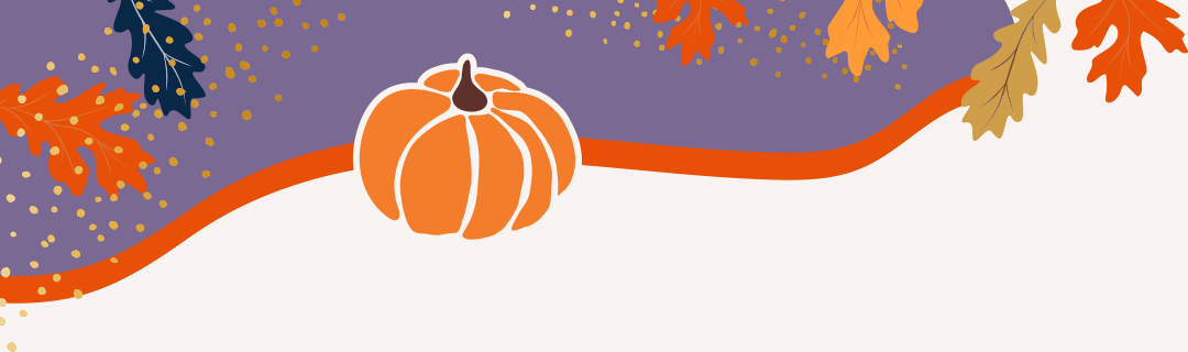 Graphic showing illustration of pumpkin and fall leaves
