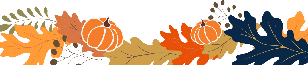 Graphic showing illustration of pumpkins and fall leaves