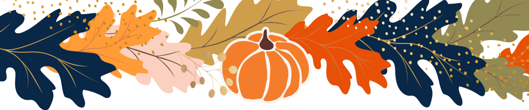 Graphic showing illustration of pumpkin and fall leaves