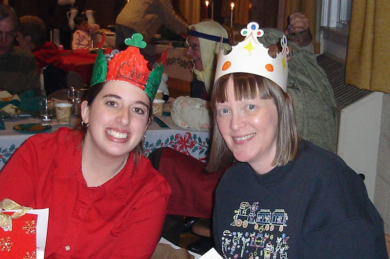 Photo of church members wearing paper crowns