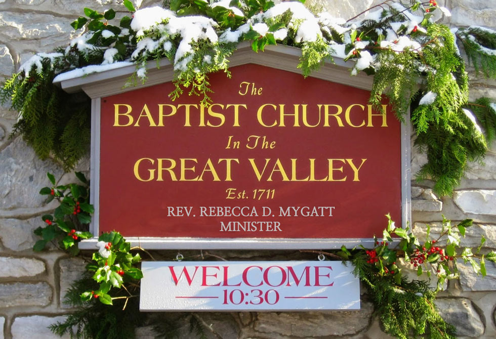 Sign on the front of the Baptist Church in the Great Valley